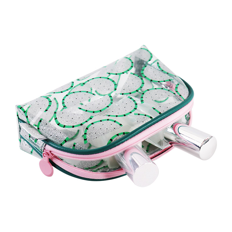 Custom Clear Glitter Citrus Print Curved Top Makeup Pouch product detail view 5