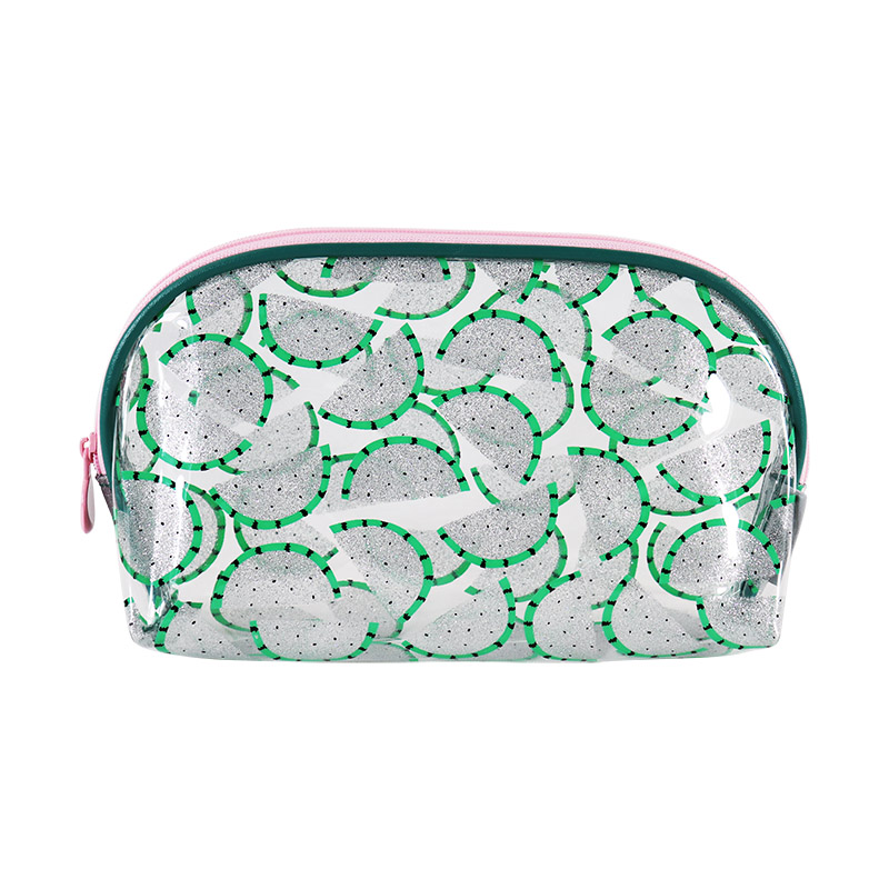 Custom Clear Glitter Citrus Print Oval Cosmetic Organizer Pouch SRC19-020G