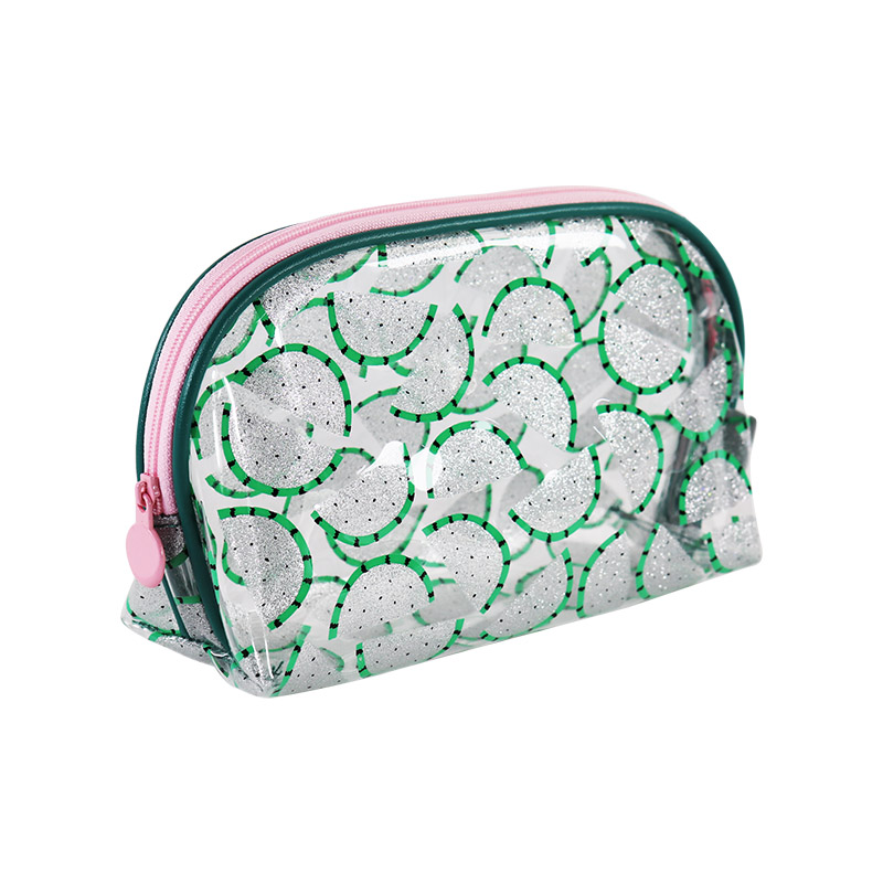 Custom Clear Glitter Citrus Print Oval Cosmetic Organizer Pouch product detail view 3