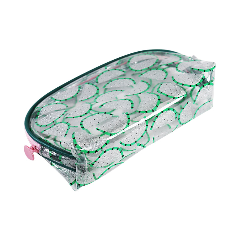 Custom Clear Glitter Citrus Print Oval Cosmetic Organizer Pouch product detail view 4