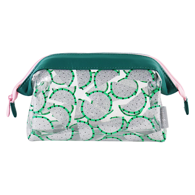 Custom Clear Glitter Citrus Print Makeup Bag with Fold-Over Trim SRC19-021G
