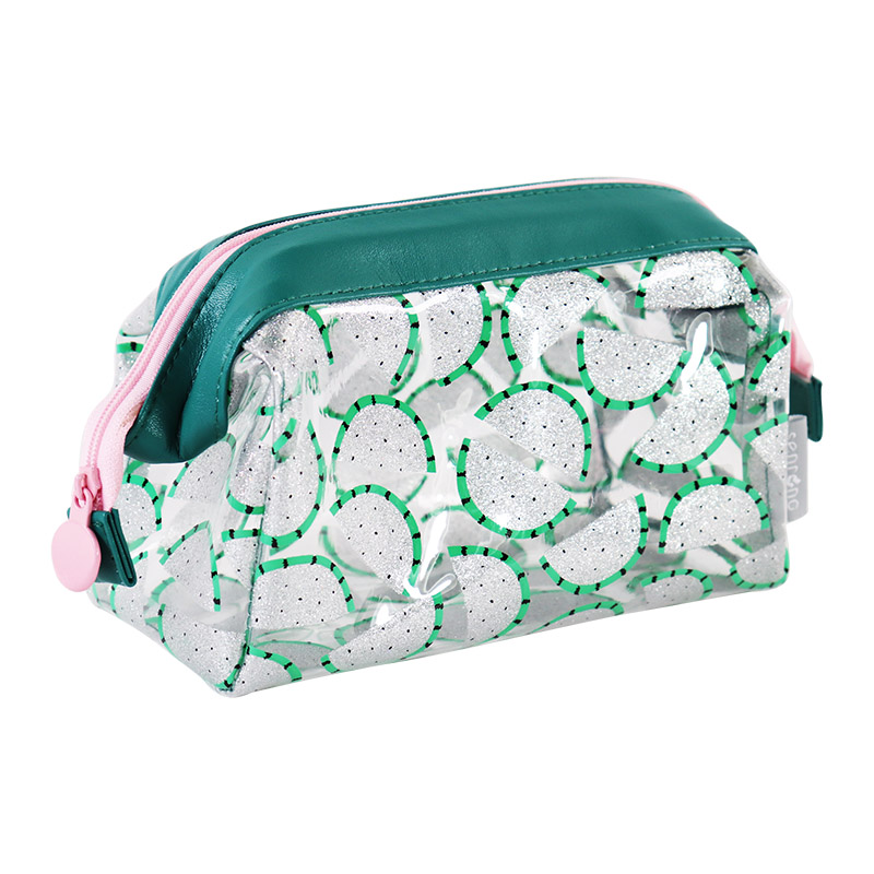 Custom Clear Glitter Citrus Print Makeup Bag with Fold-Over Trim product detail view 3
