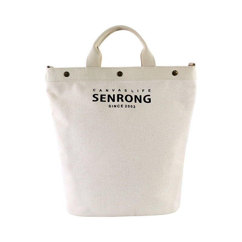 Custom OEM White Canvas Snap-Closure Tote with Short Handles SRF19-010