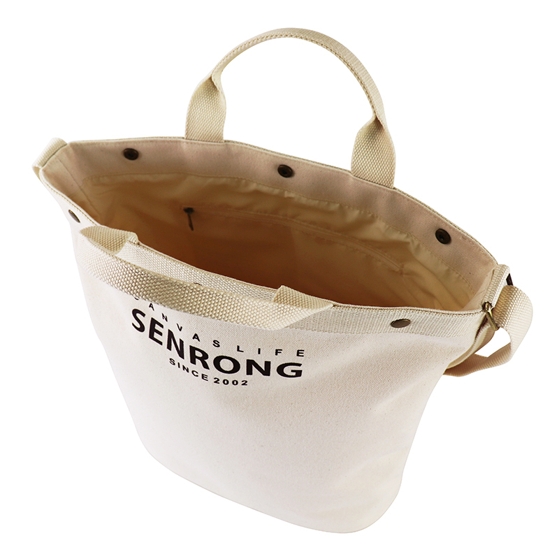 Custom OEM White Canvas Snap-Closure Tote with Short Handles SRF19-010 product view 5