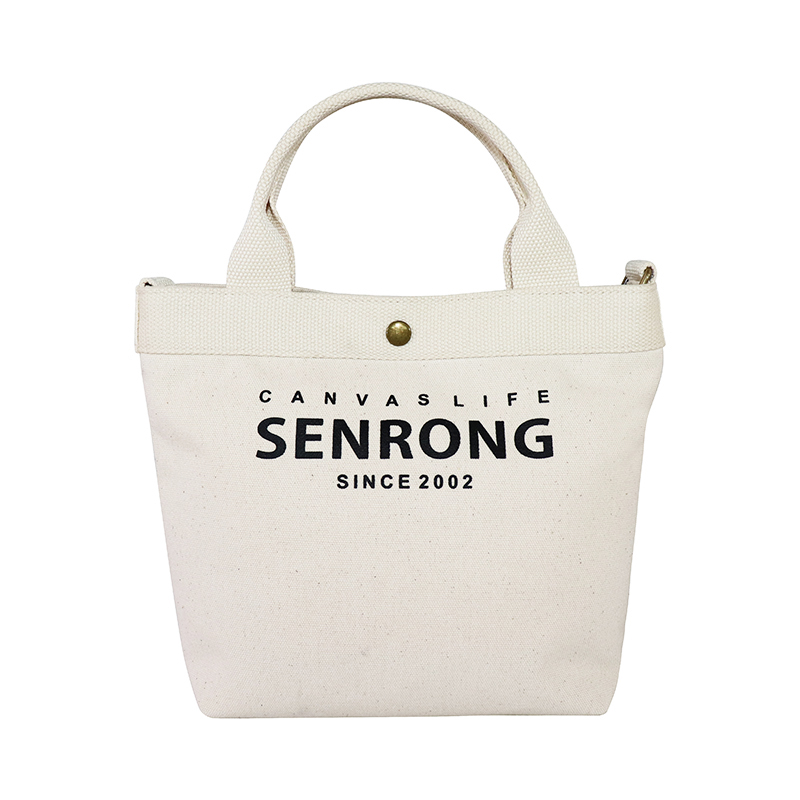Custom OEM White Canvas Handbag with Snap Button Closure SRF19-012