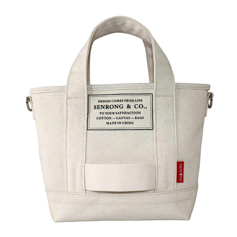 Custom OEM Canvas Tote with Front Pocket and Contrast Label Panel SRF19-019
