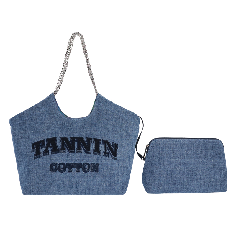Custom Denim Chain Handle Tote Bag with Matching Zip Pouch SRF23-028B