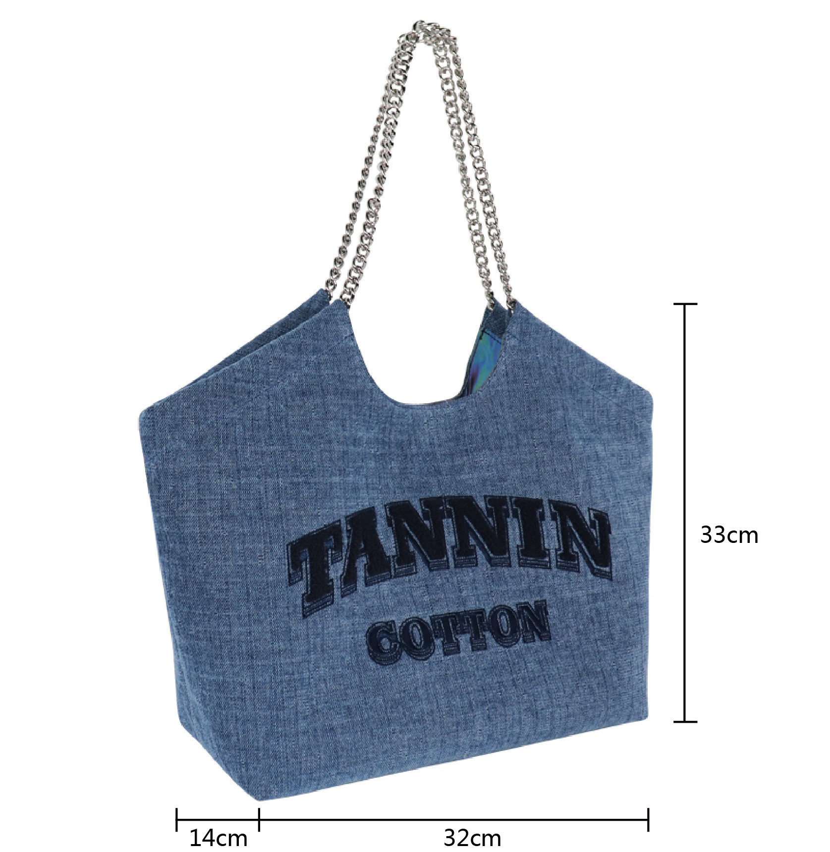 Custom Denim Chain Handle Tote Bag with Matching Zip Pouch — detail view 3