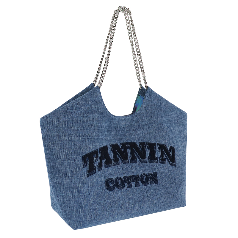 Custom Denim Chain Handle Tote Bag with Matching Zip Pouch — detail view 4