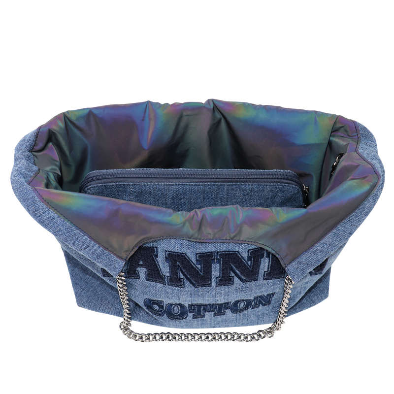 Custom Denim Chain Handle Tote Bag with Matching Zip Pouch — detail view 6