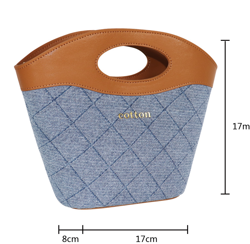 Custom Quilted Denim Top Handle Tote Bag with Oval Cutout — detail view 2