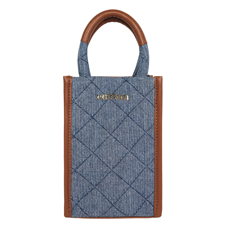 Custom Quilted Denim Vertical Tote with Padded Round Handles SRF23-036B
