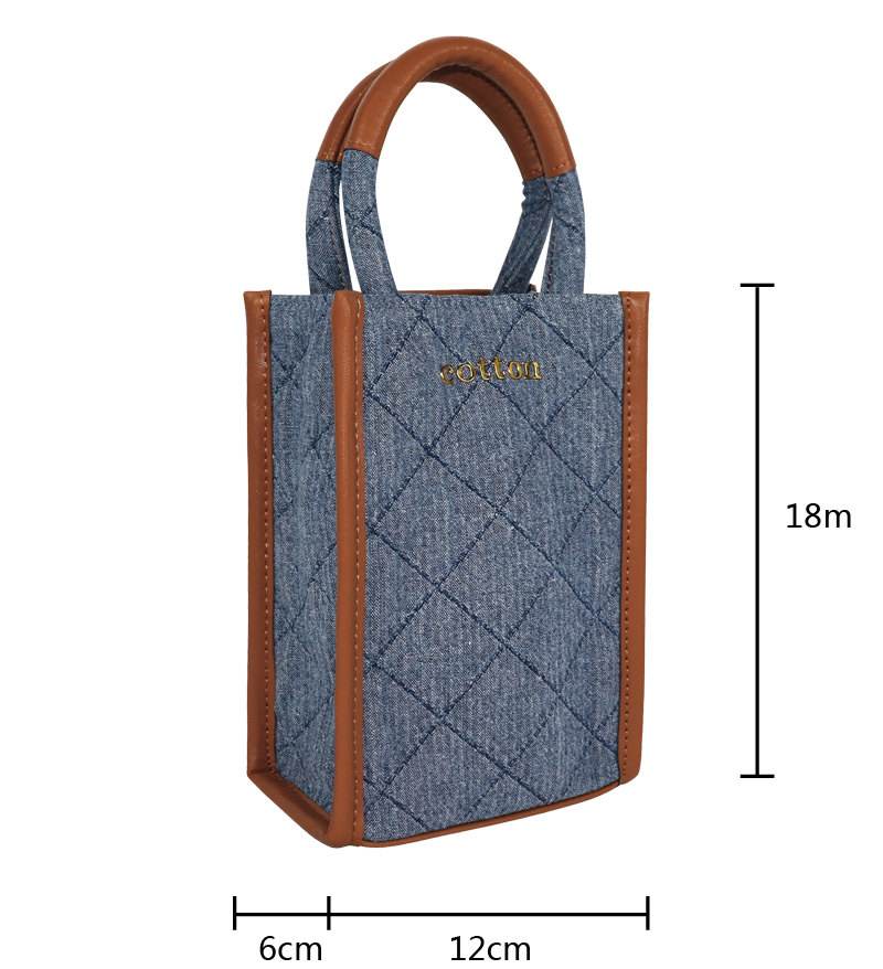 Custom Quilted Denim Vertical Tote with Padded Round Handles — detail view 2