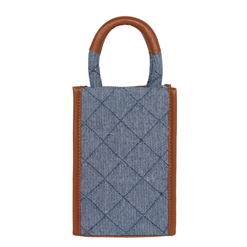 Custom Quilted Denim Vertical Tote with Padded Round Handles — detail view 4