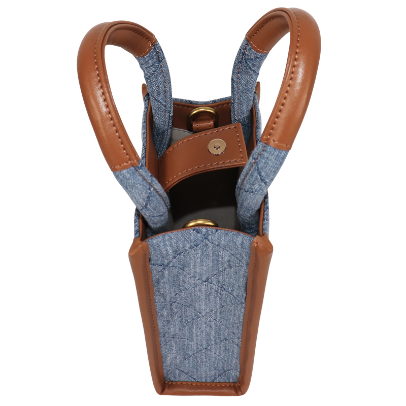 Custom Quilted Denim Vertical Tote with Padded Round Handles — detail view 5