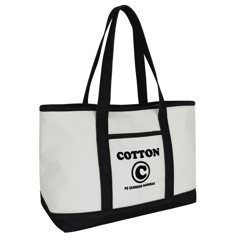 Custom Natural Canvas Grocery Tote with Contrast Binding — detail view 2