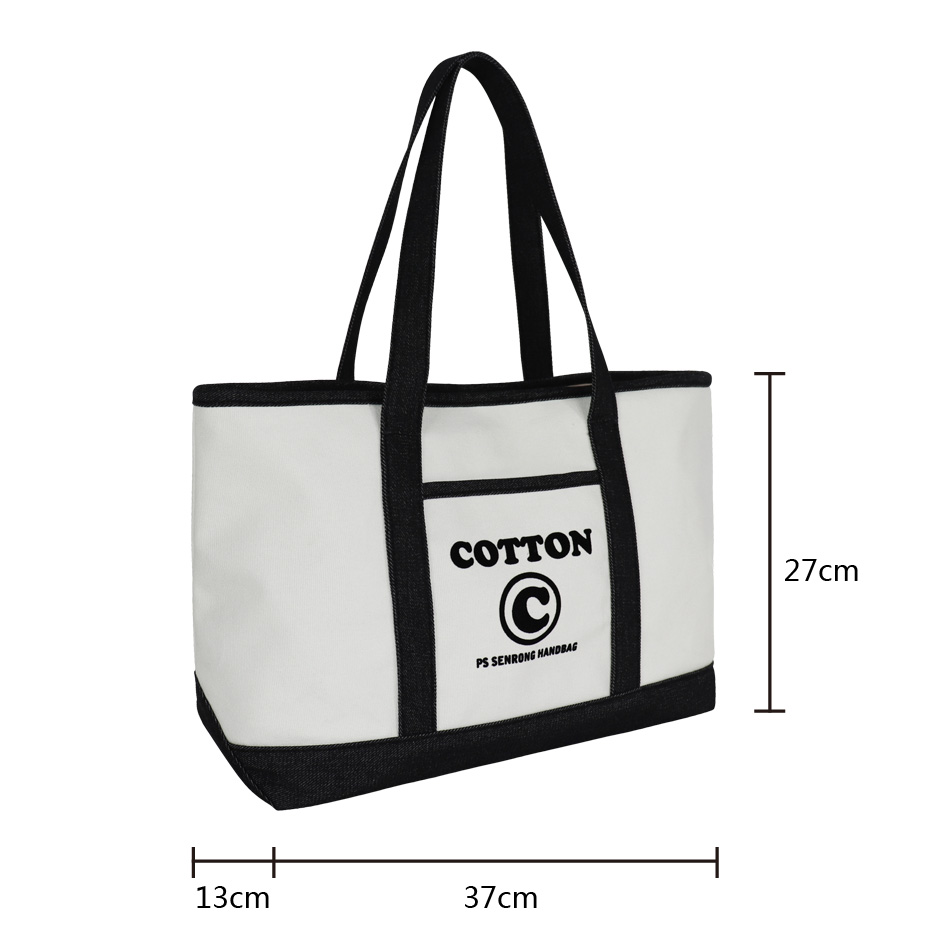 Custom Natural Canvas Grocery Tote with Contrast Binding — detail view 3