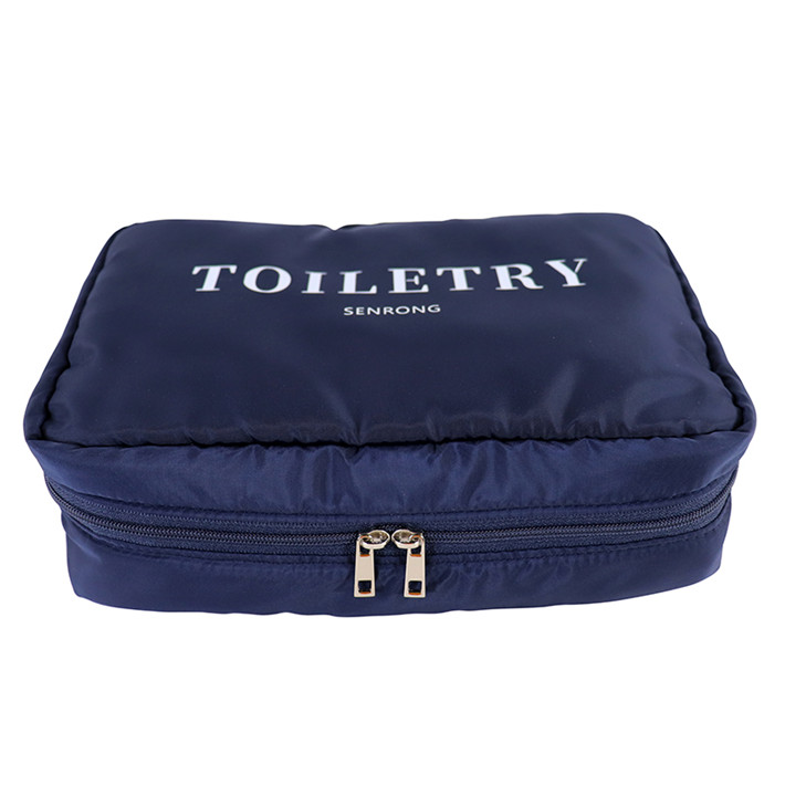 Custom OEM Navy Toiletry Travel Organizer with Double-Zip Compartment SRT19-044