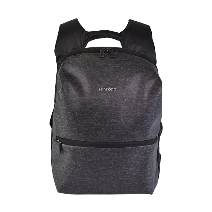 Custom OEM Black Casual Backpack with Curved Front Zipper Pocket SYN17-054