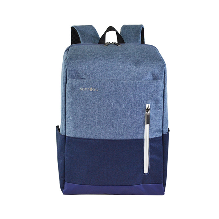 Custom OEM Blue Color-Block Laptop Backpack with Vertical Front Zipper SYN17-056