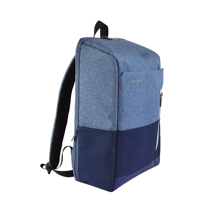 Custom OEM Blue Color-Block Laptop Backpack with Vertical Front Zipper product view 2