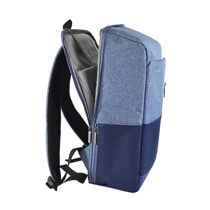 Custom OEM Blue Color-Block Laptop Backpack with Vertical Front Zipper product view 6