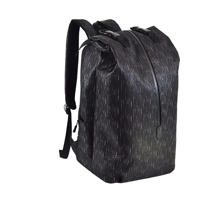 Custom OEM Black Reflective Roll-Top Backpack with Buckle Closure product view 2