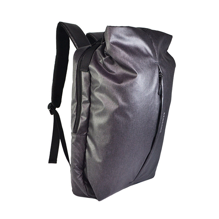 Custom OEM Black Roll-Top Backpack with Vertical Zipper Pocket product view 2