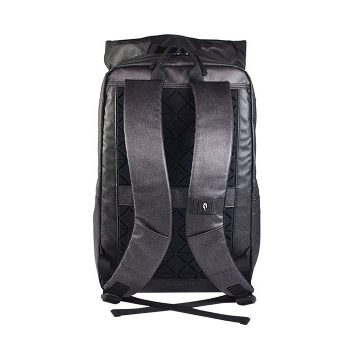 Custom OEM Black Roll-Top Backpack with Vertical Zipper Pocket product view 3