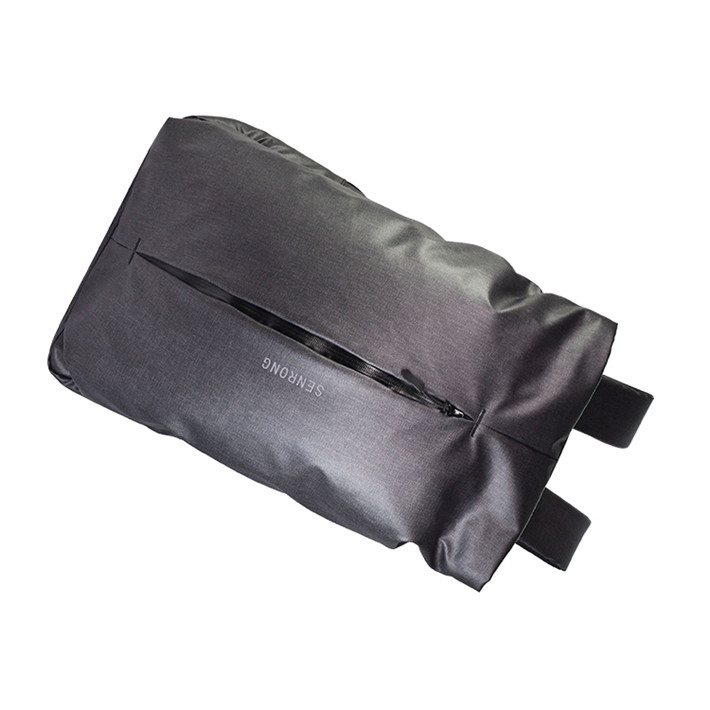 Custom OEM Black Roll-Top Backpack with Vertical Zipper Pocket product view 4