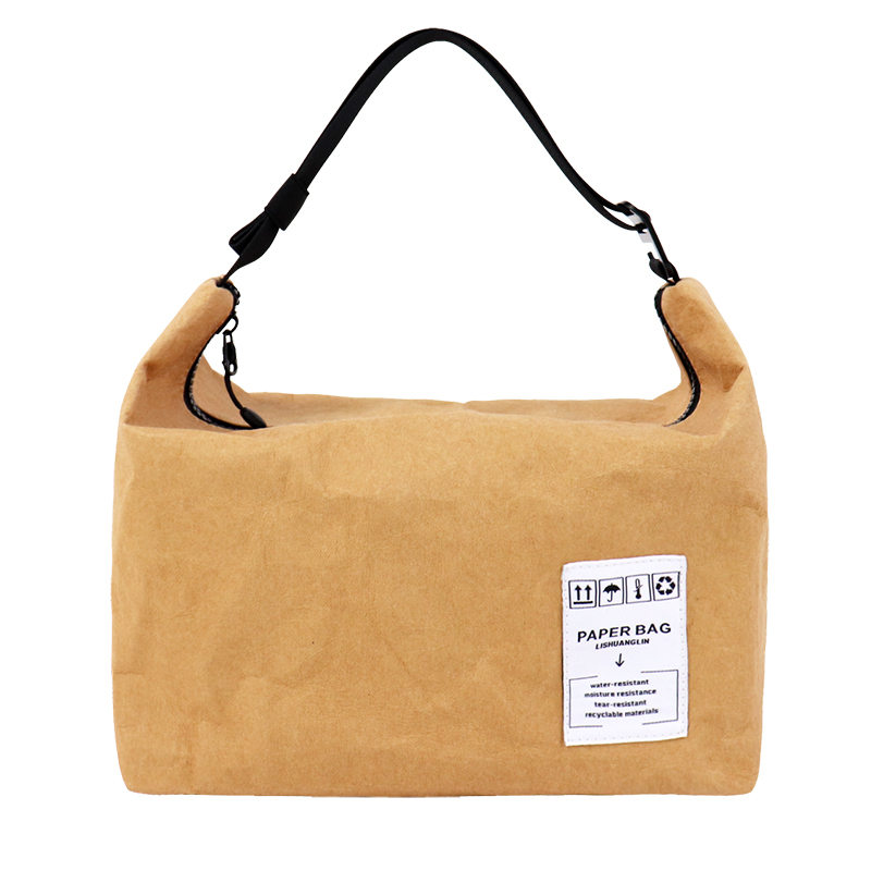 Custom Washable Kraft Paper Grocery Tote Bag with Shoulder Strap SLH25-018Y product view 2