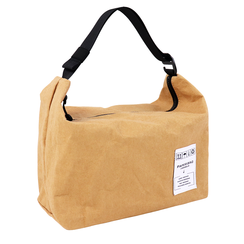 Custom Washable Kraft Paper Grocery Tote Bag with Shoulder Strap SLH25-018Y product view 3