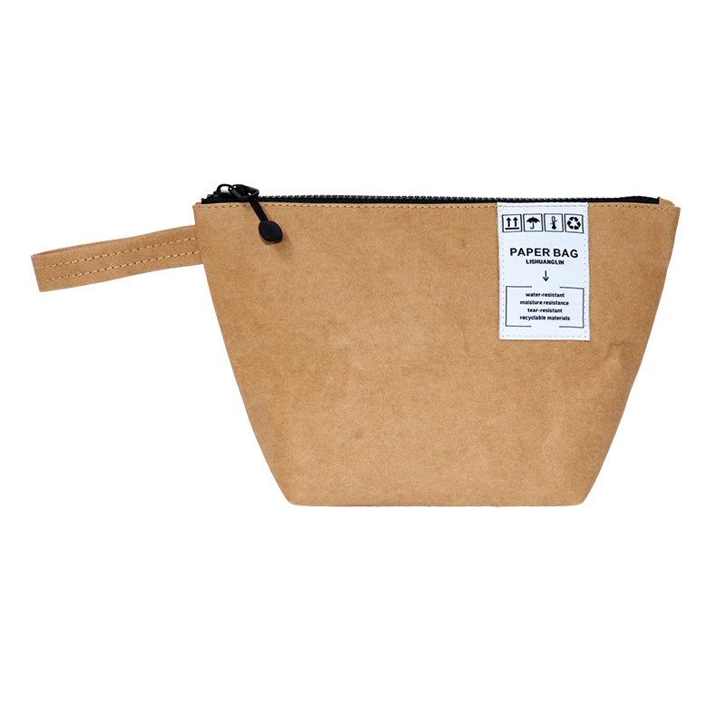 Custom Washable Kraft Paper Cosmetic Pouch with Wrist Strap SLH25-020Y product view 2