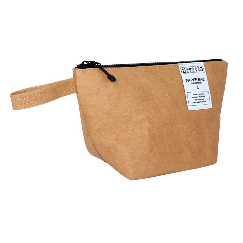 Custom Washable Kraft Paper Cosmetic Pouch with Wrist Strap SLH25-020Y product view 3