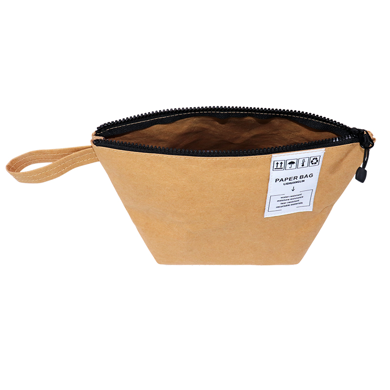 Custom Washable Kraft Paper Cosmetic Pouch with Wrist Strap SLH25-020Y product view 5