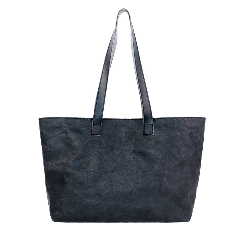 Back or side view of Custom Eco-Friendly Washable Paper Shopper Tote with Dual Buckle Pockets SLH26-003B