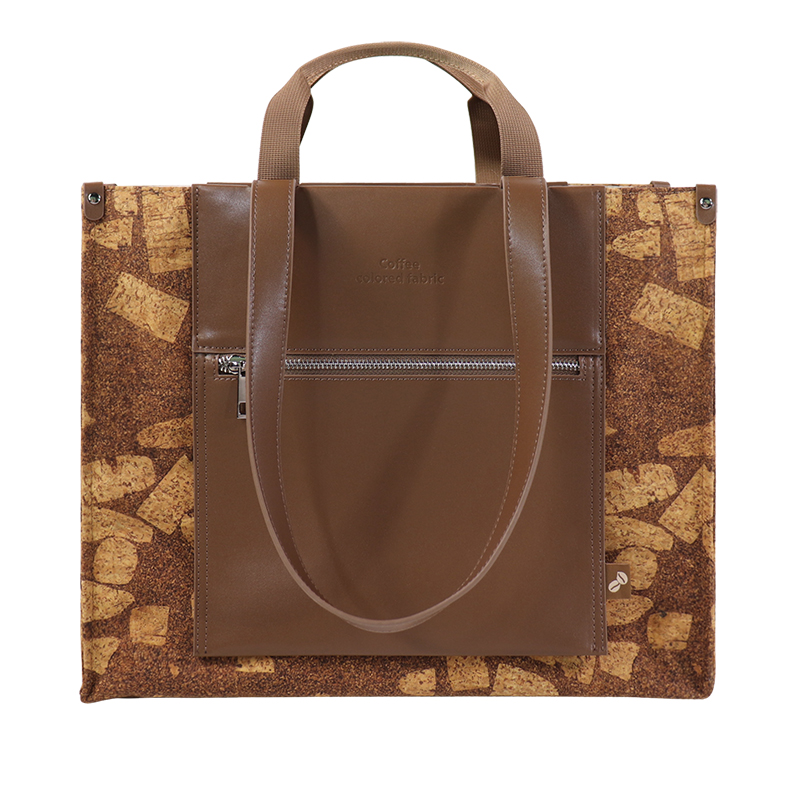 Custom Coffee Grounds Cork Fabric Laptop Tote Bag with Front Organizer Pocket