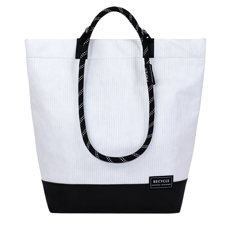 Custom Striped Tyvek-Style Spunbond Polyethylene Mini Tote Bag with Web Handles SLH26-009W