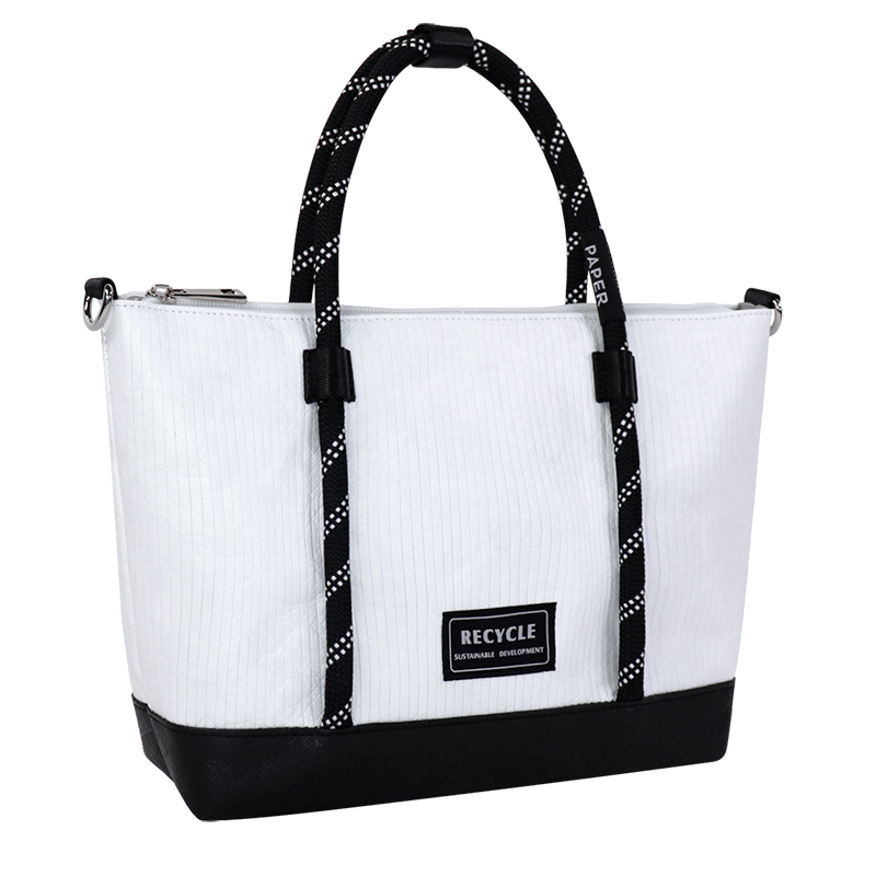 Alternate view of Custom Striped Tyvek-Style Spunbond Polyethylene Flap Tote Bag SLH26-010W