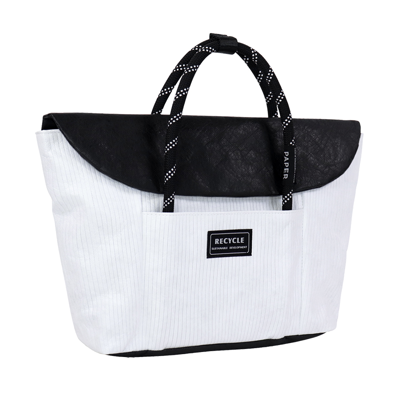 Alternate view of Custom Striped Tyvek-Style Spunbond Polyethylene Drawstring Handbag SLH26-011W