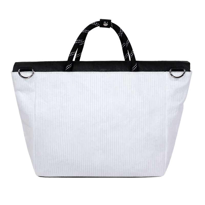 Back or side view of Custom Striped Tyvek-Style Spunbond Polyethylene Drawstring Handbag SLH26-011W