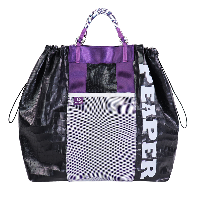Custom PU-Coated Tyvek-Style Drawstring Shopper Bag with Mesh Pocket SLH26-012B