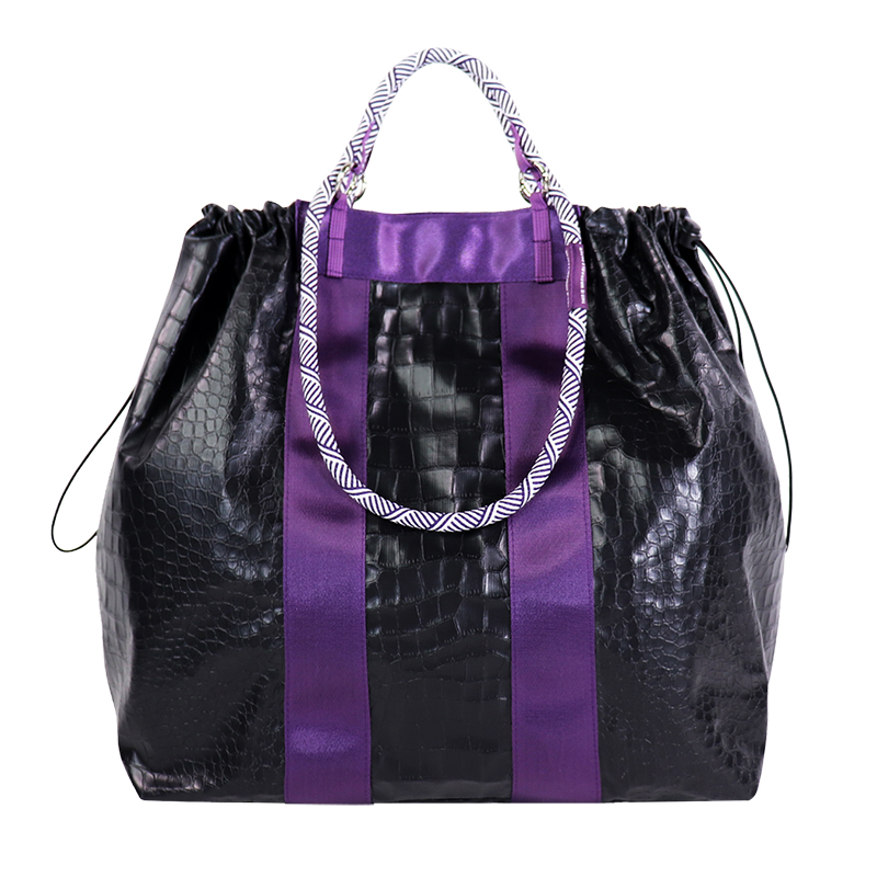 Back or side view of Custom PU-Coated Tyvek-Style Drawstring Shopper Bag with Mesh Pocket SLH26-012B