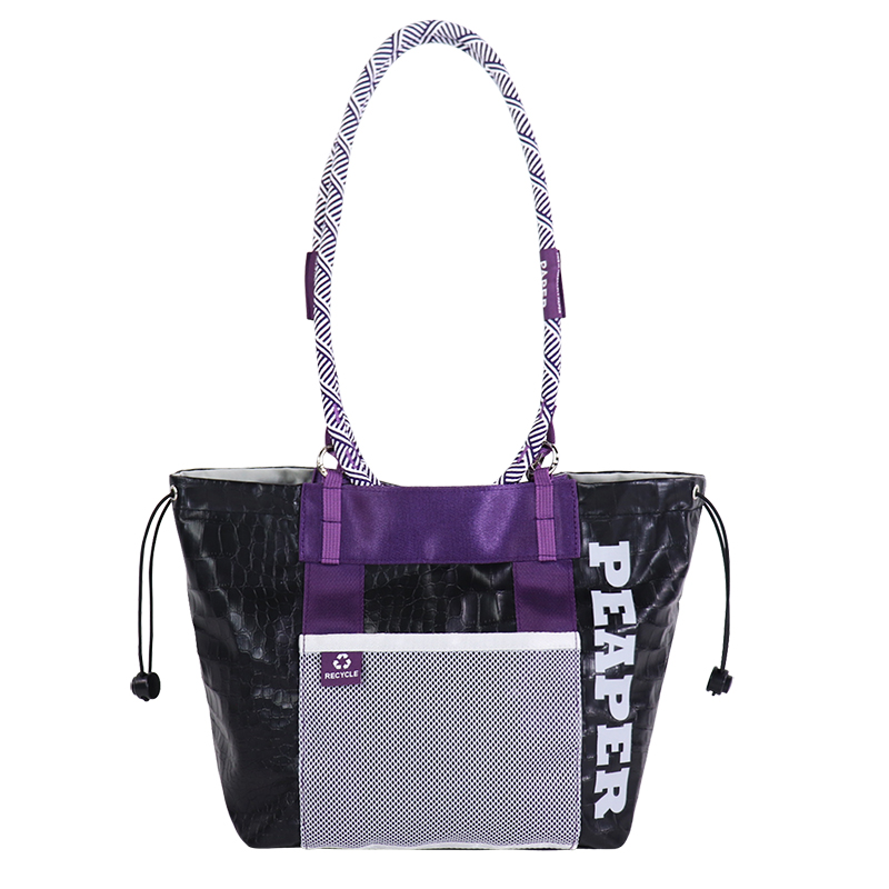 Detail view of Custom PU-Coated Tyvek-Style Sling Shoulder Bag with Mesh Pocket SLH26-013B