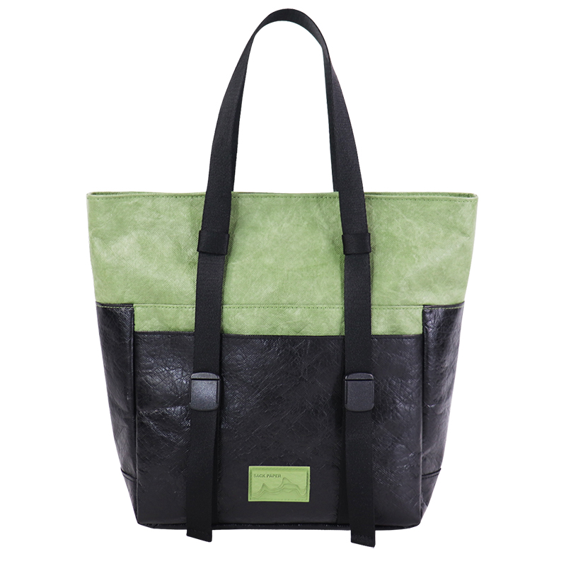 Custom Crinkled Tyvek-Style Spunbond Polyethylene Two-Tone Tote Bag SLH26-016G