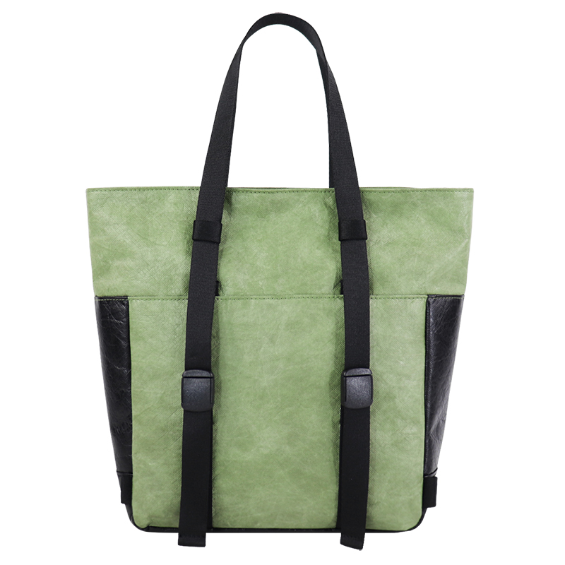 Back or side view of Custom Crinkled Tyvek-Style Spunbond Polyethylene Two-Tone Tote Bag SLH26-016G