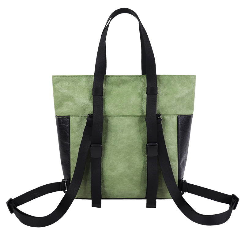 Detail view of Custom Crinkled Tyvek-Style Spunbond Polyethylene Two-Tone Tote Bag SLH26-016G