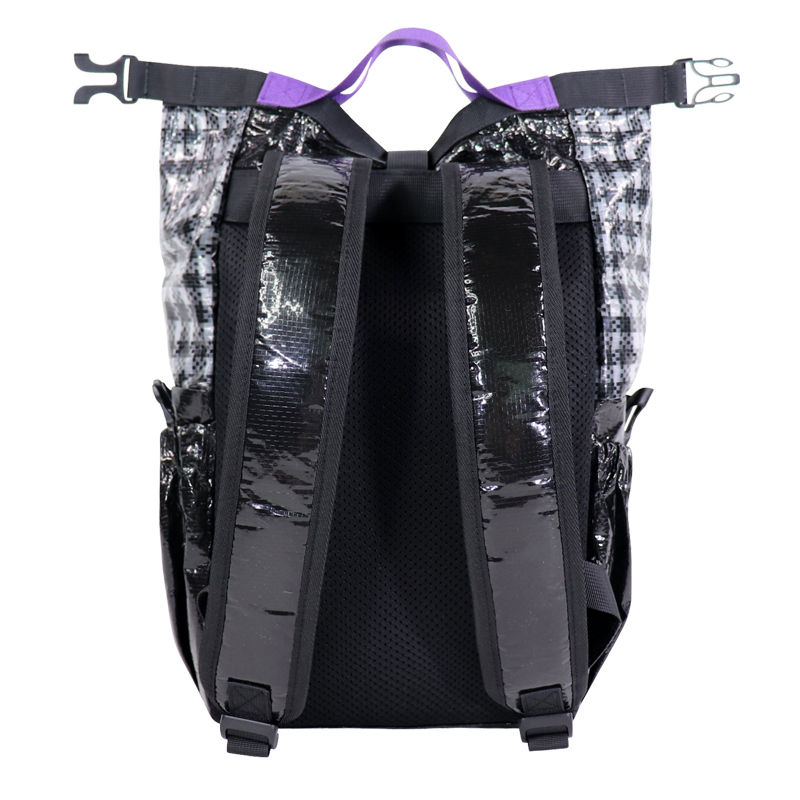 Detail view of Custom Woven PE Roll-Top Backpack with Buckle Closure SLH26-019B