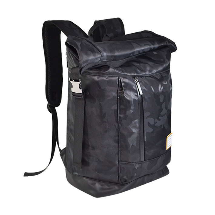 Custom Black Camouflage Roll Top Backpack with Front Zipper SYN17-069 product view 2