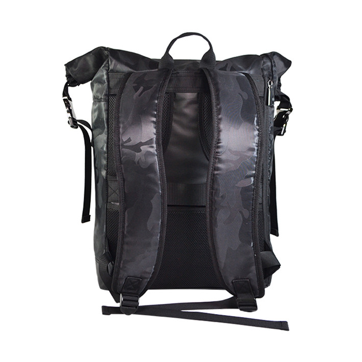 Custom Black Camouflage Roll Top Backpack with Front Zipper SYN17-069 product view 3